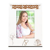 18th Birthday White Wooden Photo Frame Engraved Bunting Style Gift